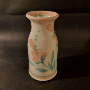 VTG Art Pottery "Bottle" Carafe, Vase 9" Tall Floral Design Signed By Artist
